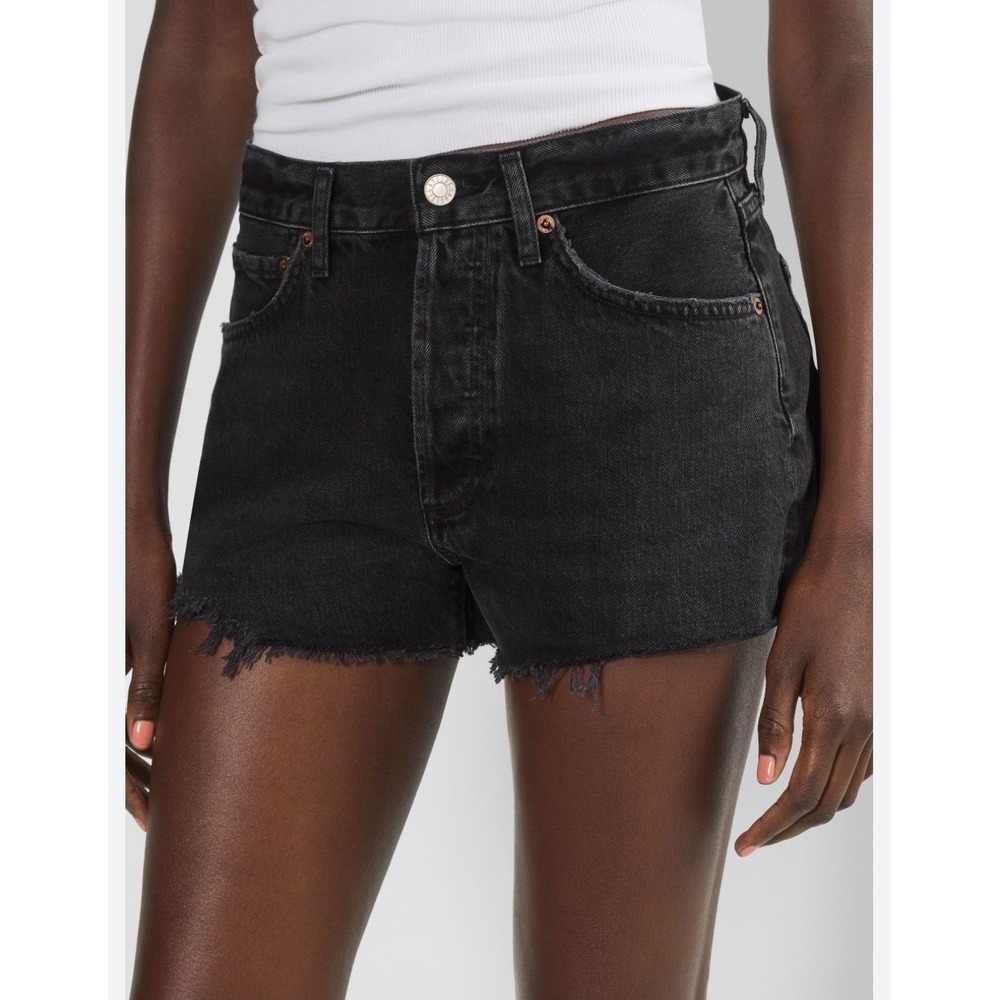 Agolde Black High-Rise Distressed Denim Jean Shorts